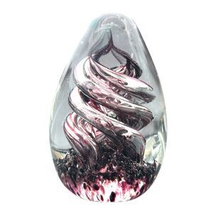 Art Glass Hand Blown Red Wine Burgundy Color Swirl Egg Shaped Paperweight 3.75”H